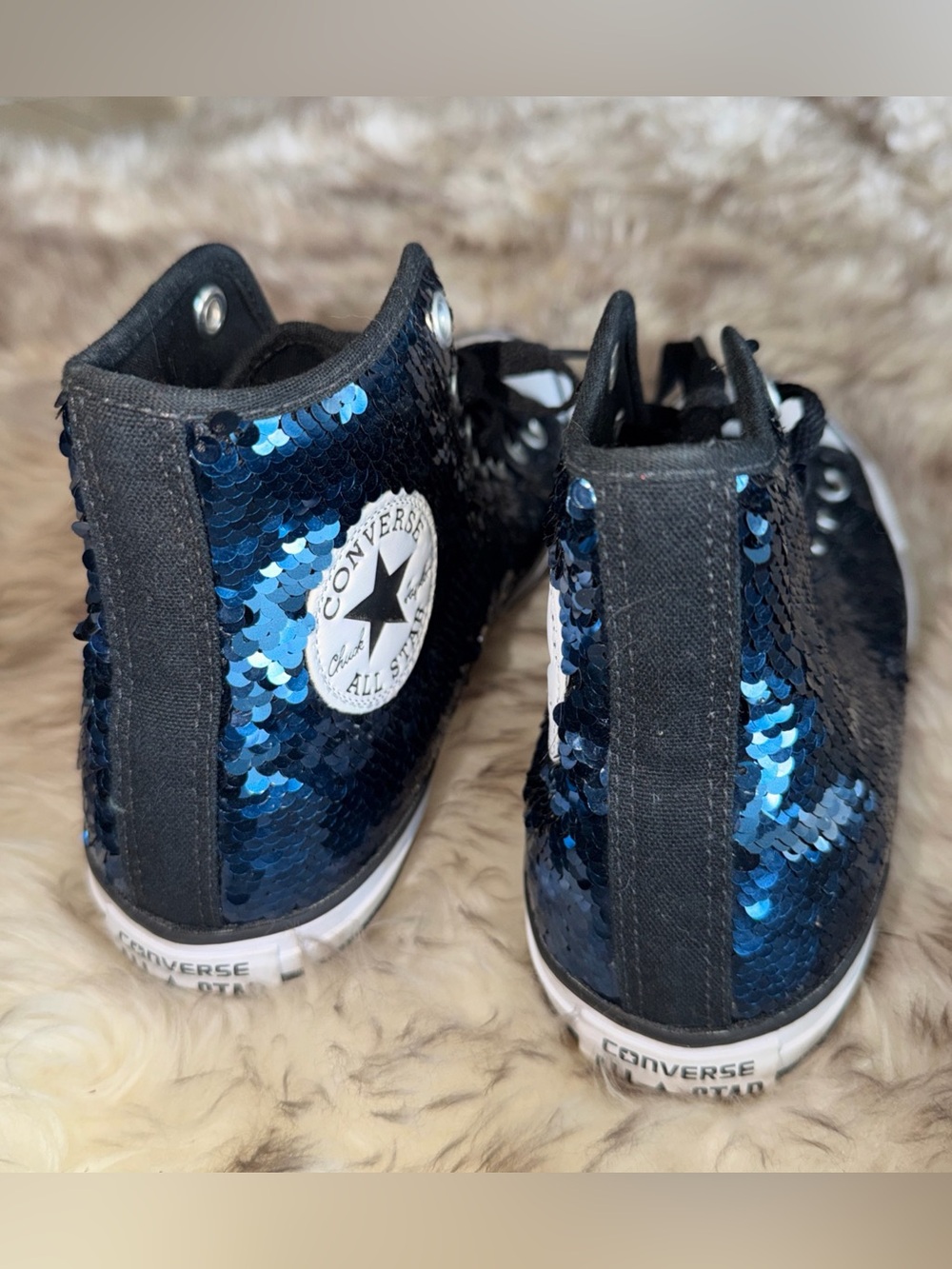 Converse Chuck Taylor All Star High Top Women's Shoes Sequin Blue /Black Dance 8 - Picture 7 of 14